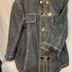 Live a Little Dark Blue Jean Jacket with Gold Accents